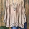 Lace Paneled Ruffled V-Neck Loose Top