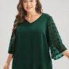 Polka Dot Mesh Patchwork Flounce Sleeve  Blouse