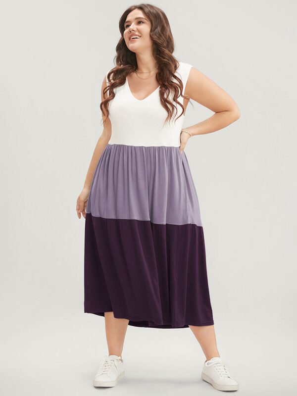 Colorblock Contrast Sleeveless Pocket Ruffle Hem Tank Dress