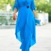 Urban Chiffon Loose Plain Light Blue Flower Decoration Chiffon Jumpsuit