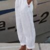 Vacation Casual Loosen Cotton Linen Solid Pants
