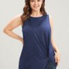 Solid Twist Front Sleeveless Round Neck Tank Top