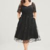 Moon And Star Sequin Detail Pocket Mesh Midi Dress