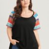 Striped Contrast Raglan Sleeve Round Neck T-shirt