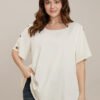 Plain Round Neck Button Detail Blouse