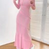Women Long Sleeve Hooded Dresses Y2K Street Style Mermaid Maxi Dresses/1-1-1-1
