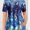 Women's Plus Size Casual Purple Ombre Plant Floral Print Two Piece Pant Set