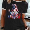 Women's patriotic gnome 4th of July Casual Crew Neck T-Shirt