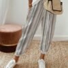 Striped Casual Pockets Loose Elastic Waist Pants