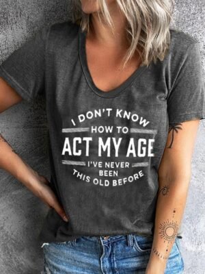 Letter Casual V Neck Short Sleeve T-Shirt
