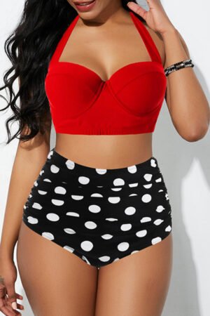 Polka Dot Print Halter 2PCS Swimsuit Set