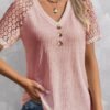 V Neck Buckle Polyester Cotton Casual Blouse