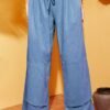 Casual Plain Pockets Linen Pants