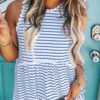Striped Print Lace Paneled Tank Top