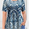 Plus Size Casual Navy Blue Ombre Denim Print Two Piece Pant Set
