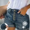 Women's Dandelion Pattern Stretch Jeans Stretchy Folded Hem Hot Short Jeans