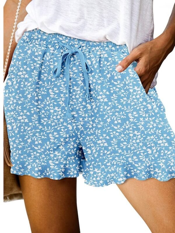 ciqvrv1683192343485-1.jpg Women's Wide Leg Shorts Black White Pink Fashion Basic Holiday Weekend Ruffle Side Pockets Micro-elastic Short Comfort Floral S M L XL 2XL