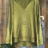 Casual V-neck Frayed Pocket Design Hoodie Top