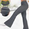 Plain Casual Loose High Waisted Crossover Stretchy Knit Denim Casual Flare Pants