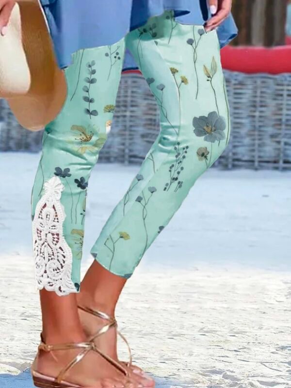 Flower Print Lace Mesh Side Legging