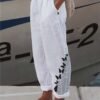 Women's Wide Leg Pants Trousers Faux Linen Black White Red Casual Holiday Weekend Side Pockets Full Length Comfort Floral S M L XL XXL