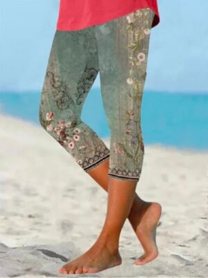 Casual Flower Print Capri Legging