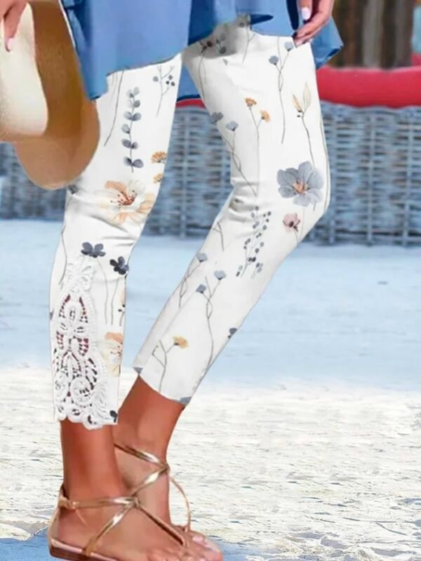 Flower Print Lace Mesh Side Legging