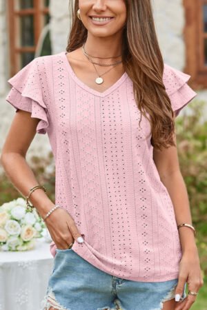 Grace Ruffled Sleeve Hollow Out T-Shirt