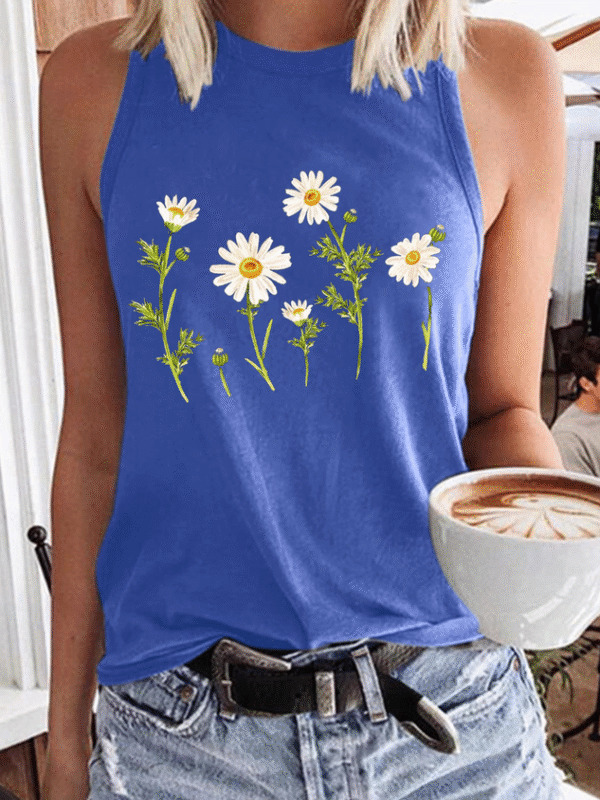 f98beff335304cfa9b784ec085758aa5-1.png Women's Cute Wildflower Casual Daisy Crew Neck Tank Top