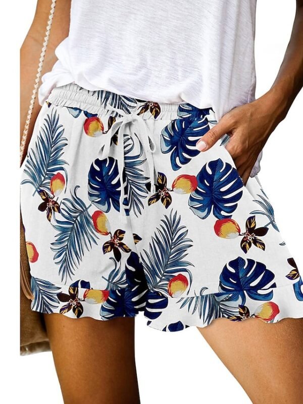 fifrpy1683192336461-1.jpg Women's Wide Leg Shorts Black White Pink Fashion Basic Holiday Weekend Ruffle Side Pockets Micro-elastic Short Comfort Floral S M L XL 2XL