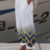 Women's Pants Trousers Faux Linen Black White Yellow Fashion Casual Weekend Side Pockets Full Length Comfort Geometric S M L XL XXL