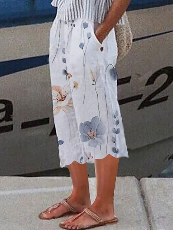 jxmfvh1683006707708-1.jpg Women's Wide Leg Pants Trousers Faux Linen White Fashion Holiday Weekend Side Pockets Wide Leg Calf-Length Comfort Floral S M L XL 2XL