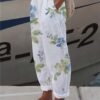 Women's Wide Leg Pants Trousers Faux Linen White Light Green Pink Casual Holiday Weekend Side Pockets Full Length Comfort Floral S M L XL XXL