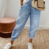 Women's Pants Trousers Faux Denim Blue Fashion Casual Daily Side Pockets Full Length Comfort Plain S M L XL XXL