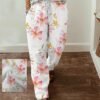 Women's Wide Leg Pants Trousers Faux Linen White Fashion Casual Office Daily Holiday Side Pockets Print Full Length Comfort Floral S M L XL XXL