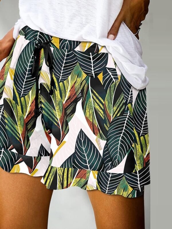 pygncl1683192338251-1.jpg Women's Wide Leg Shorts Black White Pink Fashion Basic Holiday Weekend Ruffle Side Pockets Micro-elastic Short Comfort Floral S M L XL 2XL