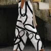 Women's Pants Trousers Faux Linen Black White Dark Gray Fashion Casual Weekend Side Pockets Full Length Comfort Polka Dot S M L XL XXL