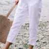Women's Pants Trousers Faux Linen Black White Army Green Fashion Casual Daily Side Pockets Ankle-Length Comfort Plain S M L XL 2XL