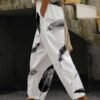 Women's Pants Trousers Faux Linen Black White Dark Gray Fashion Casual Weekend Side Pockets Full Length Comfort Polka Dot S M L XL XXL