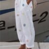 Women's Pants Trousers Faux Linen Black White Yellow Fashion Casual Weekend Side Pockets Full Length Comfort Geometric S M L XL XXL