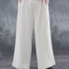 Women's Wide Leg Pants Trousers Faux Linen White Pink Blue Fashion Casual Weekend Side Pockets Wide Leg Full Length Comfort Plain S M L XL 2XL