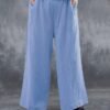 Women's Wide Leg Pants Trousers Faux Linen White Pink Blue Fashion Casual Weekend Side Pockets Wide Leg Full Length Comfort Plain S M L XL 2XL
